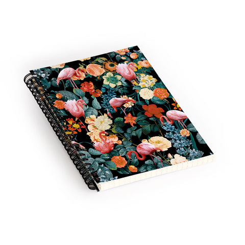 Burcu Korkmazyurek Floral and Flamingo II Spiral Notebook