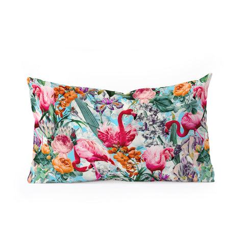 Burcu Korkmazyurek Floral and Flamingo VII Oblong Throw Pillow