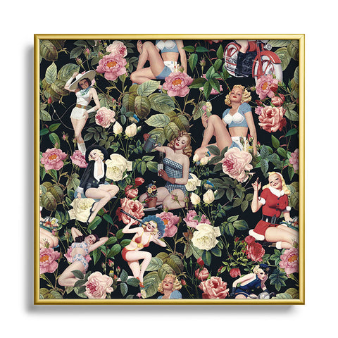 Burcu Korkmazyurek Floral and Pin Up Girls Metal Square Framed Art Print