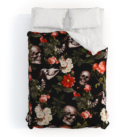 Burcu Korkmazyurek Floral and Skull Pattern Comforter