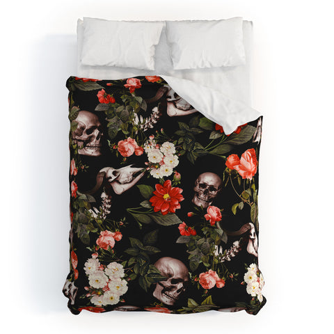 Burcu Korkmazyurek Floral and Skull Pattern Duvet Cover