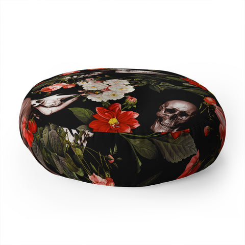 Burcu Korkmazyurek Floral and Skull Pattern Floor Pillow Round