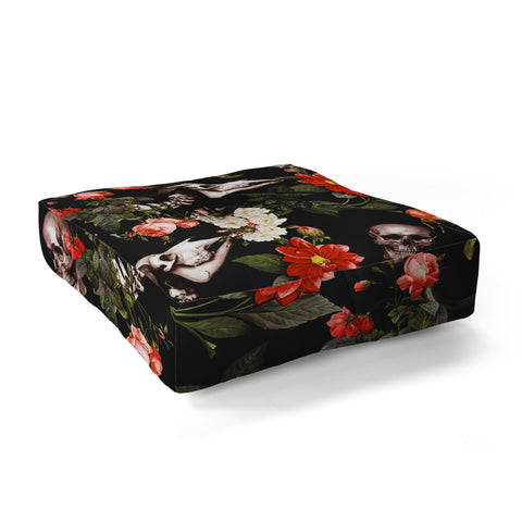 Burcu Korkmazyurek Floral and Skull Pattern Floor Pillow Square