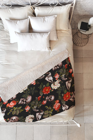 Burcu Korkmazyurek Floral and Skull Pattern Fleece Throw Blanket