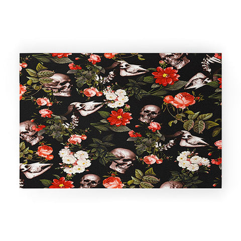 Burcu Korkmazyurek Floral and Skull Pattern Welcome Mat