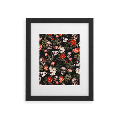Burcu Korkmazyurek Floral and Skull Pattern Framed Art Print