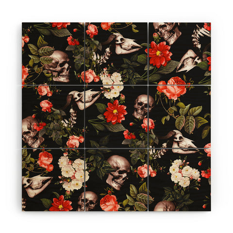 Burcu Korkmazyurek Floral and Skull Pattern Wood Wall Mural