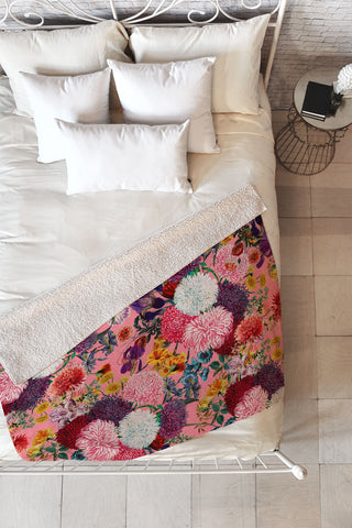 Burcu Korkmazyurek Floral Pink Pattern Fleece Throw Blanket