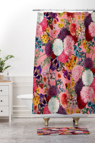 Burcu Korkmazyurek Floral Pink Pattern Shower Curtain And Mat