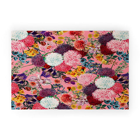 Burcu Korkmazyurek Floral Pink Pattern Welcome Mat