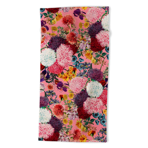 Burcu Korkmazyurek Floral Pink Pattern Beach Towel