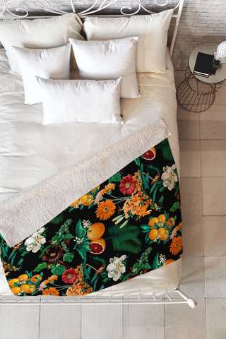 Burcu Korkmazyurek Fruit and Floral Pattern Fleece Throw Blanket