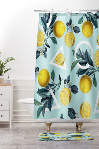 Burcu Korkmazyurek Geometric and Lemon III Shower Curtain And Mat