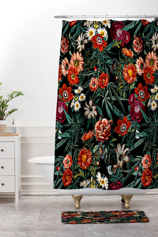 Burcu Korkmazyurek Marijuana and Floral Pattern Shower Curtain And Mat