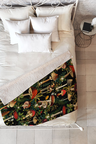 Burcu Korkmazyurek Mushroom Paradise Fleece Throw Blanket