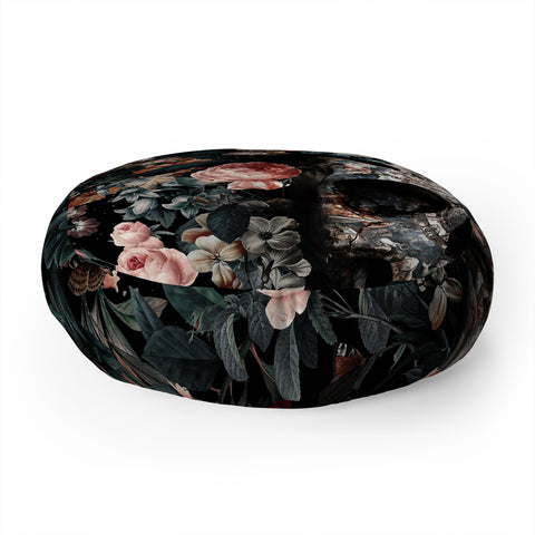 Burcu Korkmazyurek Skull and Floral Pattern Floor Pillow Round