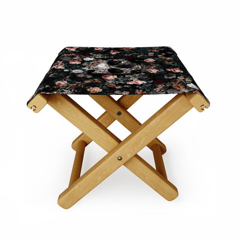 Burcu Korkmazyurek Skull and Floral Pattern Folding Stool