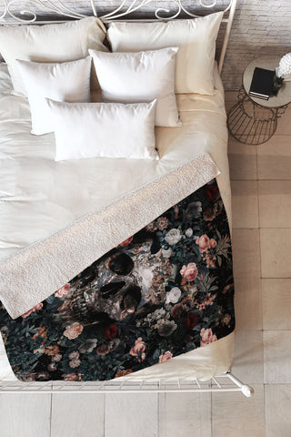 Burcu Korkmazyurek Skull and Floral Pattern Fleece Throw Blanket