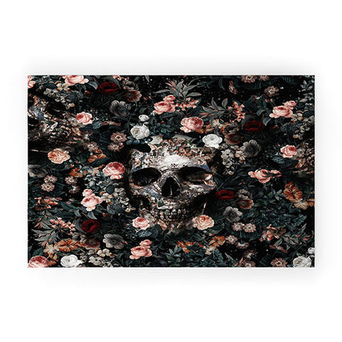 Burcu Korkmazyurek Skull and Floral Pattern Welcome Mat