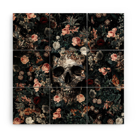 Burcu Korkmazyurek Skull and Floral Pattern Wood Wall Mural