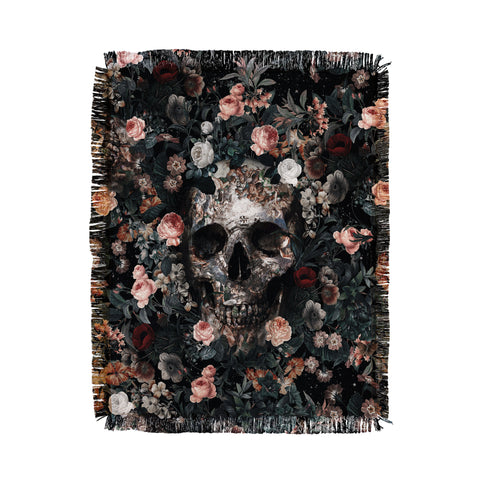 Burcu Korkmazyurek Skull and Floral Pattern Throw Blanket