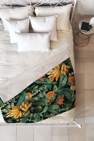 Burcu Korkmazyurek Tropical Orange Garden III Fleece Throw Blanket