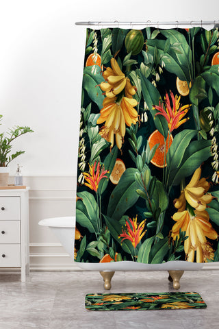 Burcu Korkmazyurek Tropical Orange Garden III Shower Curtain And Mat
