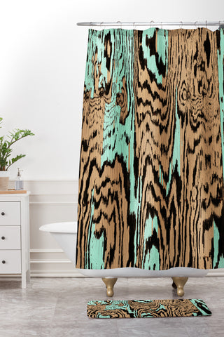 Caleb Troy Aqua Chocolate Safari Shower Curtain And Mat