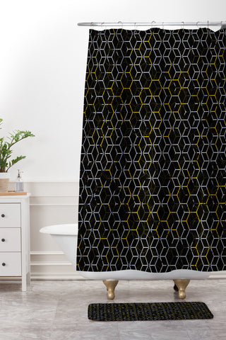 Caleb Troy Black And Yellow Beehive Shower Curtain And Mat