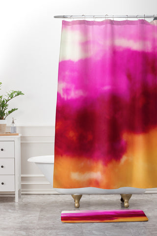Caleb Troy Cherry Rose Painted Clouds Shower Curtain And Mat