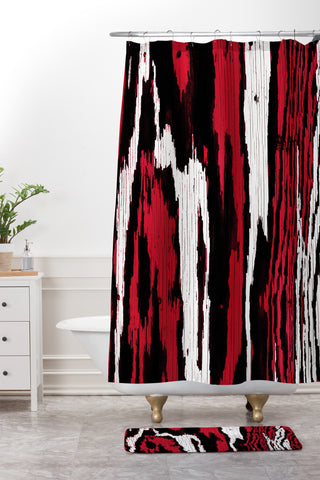 Caleb Troy Crimson Coal Splinters Shower Curtain And Mat