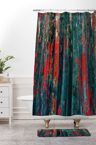 Caleb Troy Red Splinters Shower Curtain And Mat