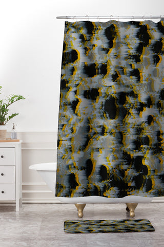 Caleb Troy Tossed Boulders Yellow Shower Curtain And Mat