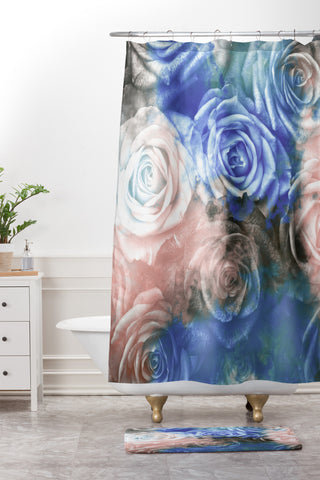 Caleb Troy Wintertide Roses Shower Curtain And Mat