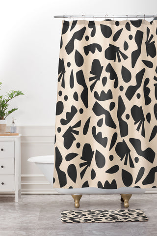 Caligrafica Happy Things Black and White Shower Curtain And Mat