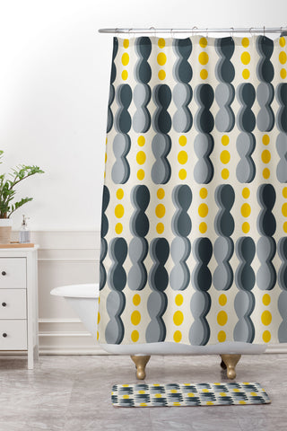 Caligrafica Uende Grayellow Shower Curtain And Mat