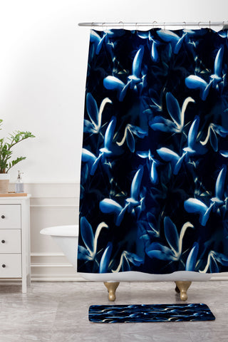 Camilla Foss Blueprint Flowers Shower Curtain And Mat