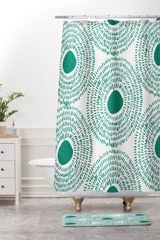Camilla Foss Circles in Green II Shower Curtain And Mat