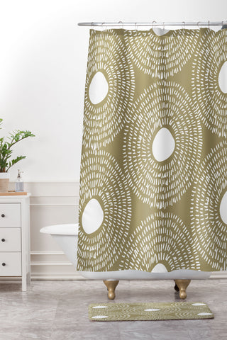 Camilla Foss Circles in Olive II Shower Curtain And Mat