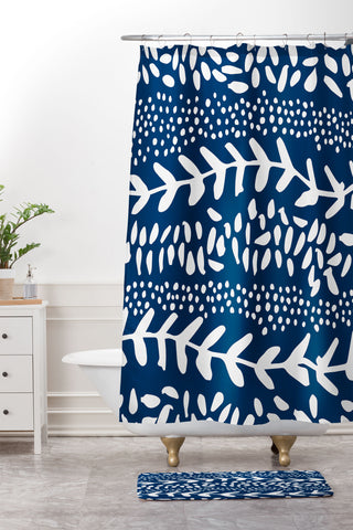 Camilla Foss Harvest Blue Shower Curtain And Mat