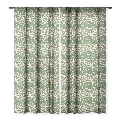 Camilla Foss Lush Rosehip Green Pink Sheer Window Curtain