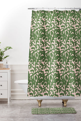 Camilla Foss Lush Rosehip Green Pink Shower Curtain And Mat