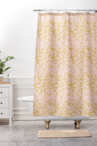 Camilla Foss Lush Rosehip Pink Yellow Shower Curtain And Mat