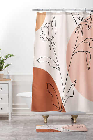 camilleallen Poppies line drawing Shower Curtain And Mat