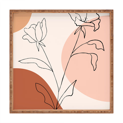 camilleallen Poppies line drawing Square Tray