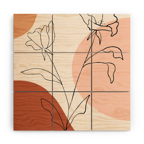 camilleallen Poppies line drawing Wood Wall Mural