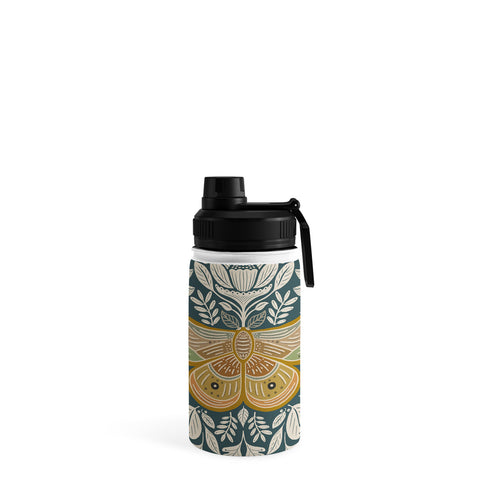 Carey Copeland Moth Floral Gold BlueGreen Water Bottle