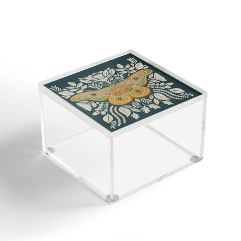 Carey Copeland Moth Floral Gold BlueGreen Acrylic Box