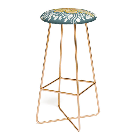 Carey Copeland Moth Floral Gold BlueGreen Bar Stool