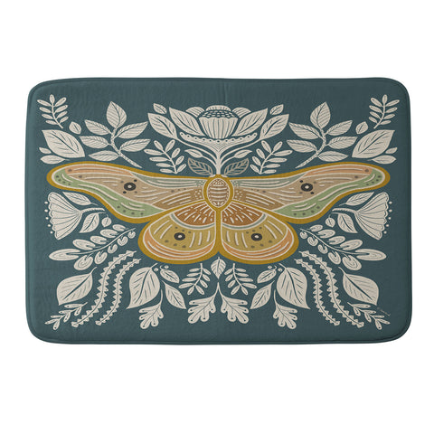 Carey Copeland Moth Floral Gold BlueGreen Memory Foam Bath Mat